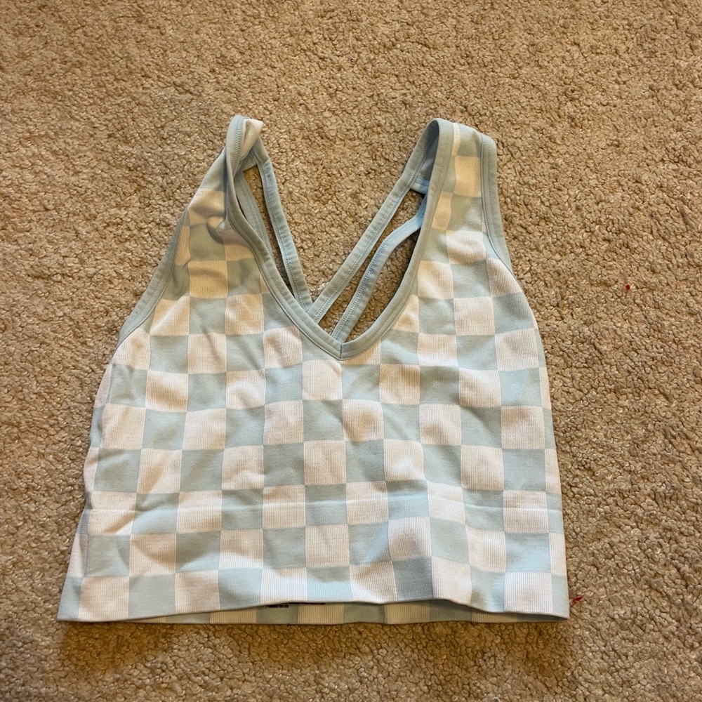 Collie Target checkered blue tank size Small